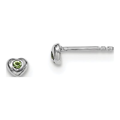 Sterling Silver Round Crystal Girls' August Heart Stud Earrings