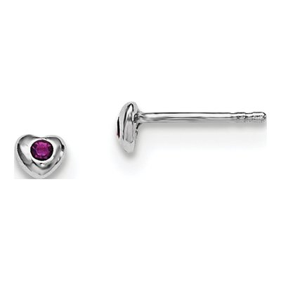 Sterling Silver Round Crystal Girls' Heart Stud Earrings