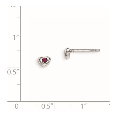 Sterling Silver Round Crystal Girls' July Birthstone Heart Stud Earrings – view 3