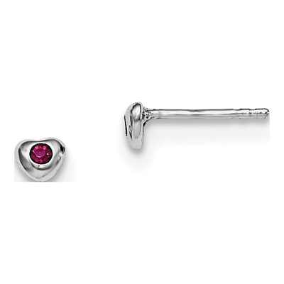 Sterling Silver Round Crystal Girls' July Birthstone Heart Stud Earrings