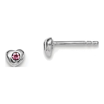 Sterling Silver Round Crystal Girls' June Heart Stud Earrings