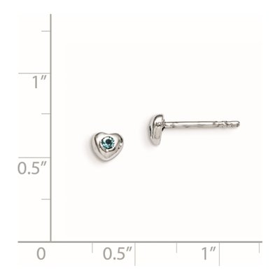 Sterling Silver Round Crystal Girls' March Birthstone Heart Stud Earrings – view 3