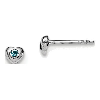 Sterling Silver Round Crystal Girls' March Birthstone Heart Stud Earrings