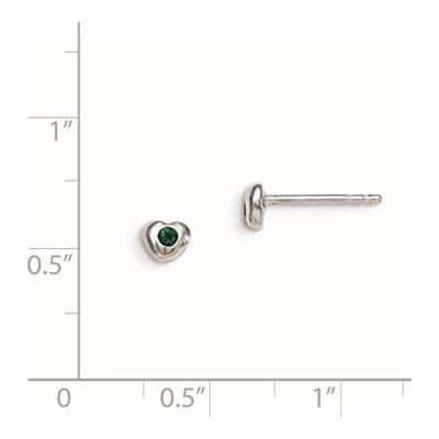 Sterling Silver Round Crystal Girls' May Birthstone Heart Stud Earrings – view 3