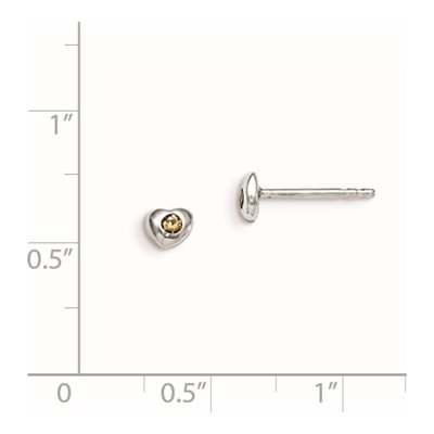 Sterling Silver Round Crystal Girls' November Birthstone Heart Stud Earrings – view 3