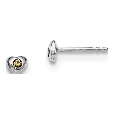 Sterling Silver Round Crystal Girls' November Birthstone Heart Stud Earrings