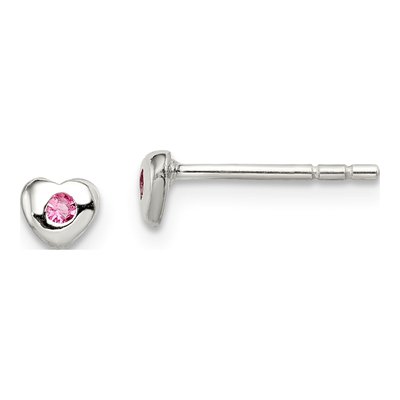 Sterling Silver Round Crystal Girls' Heart Stud Earrings