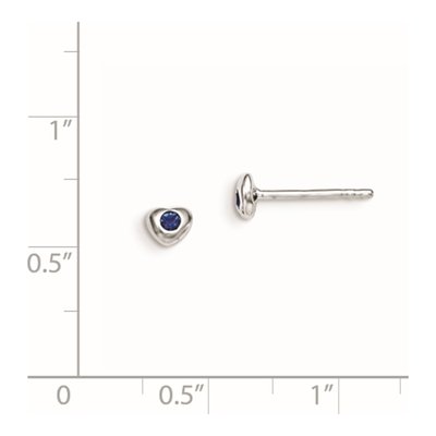 Sterling Silver Round Crystal Girls' September Heart Stud Earrings – view 3