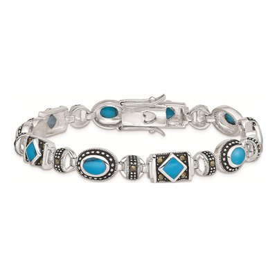 Sterling Silver Turquoise Marcasite Bracelet – view 4
