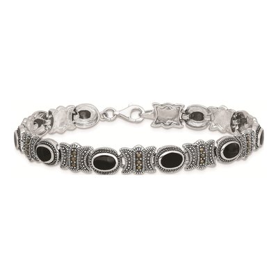 Sterling Silver Onyx Marcasite Bracelet – view 4