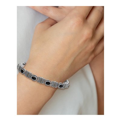 Sterling Silver Onyx Marcasite Bracelet – view 5