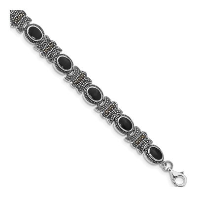 Sterling Silver Onyx Marcasite Bracelet