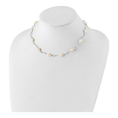 Sterling Silver Freshwater Cultured Pearl Station Necklace – view 3