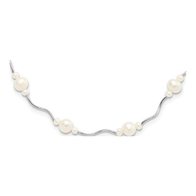 Sterling Silver Freshwater Cultured Pearl Station Necklace