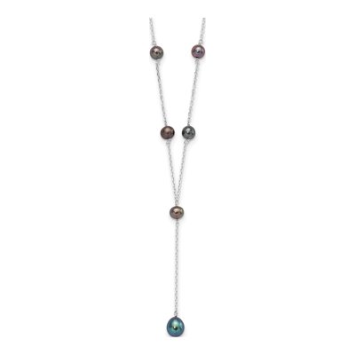 Sterling Silver Black Freshwater Cultured Pearl Y-Drop Necklace