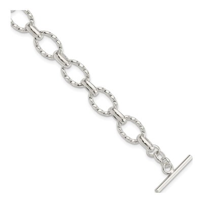 Sterling Silver 8.25mm Handmade Twisted Fancy Toggle Link Chain Bracelet