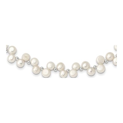 Sterling Silver Freshwater Cultured Pearl Button Necklace