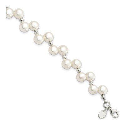 Sterling Silver Freshwater Cultured Pearl Button Bracelet