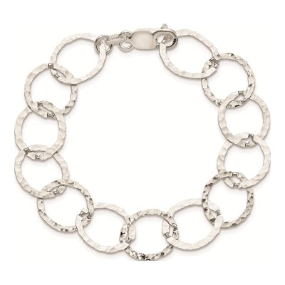 Sterling Silver 15mm Hammered Fancy Link Chain Bracelet – view 5