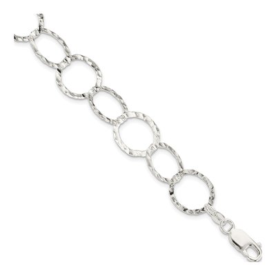 Sterling Silver 15mm Hammered Fancy Link Chain Bracelet