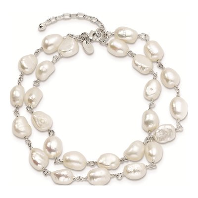 Sterling Silver Freshwater Cultured Pearl Baroque 2-Strand Bracelet – view 3