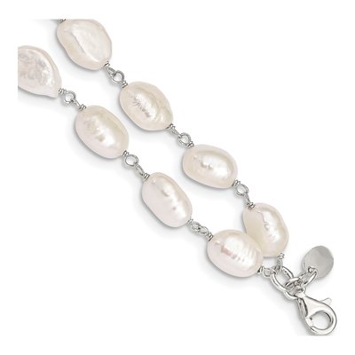 Sterling Silver Freshwater Cultured Pearl Baroque 2-Strand Bracelet