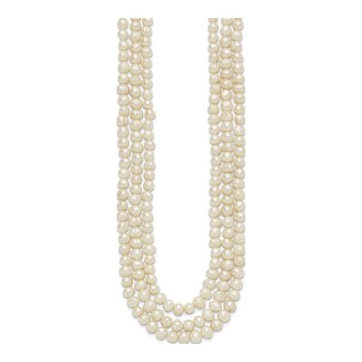 Sterling Silver Freshwater Cultured Pearl Triple Strand Necklace – view 3