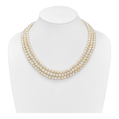 Sterling Silver Freshwater Cultured Pearl Triple Strand Necklace – view 4