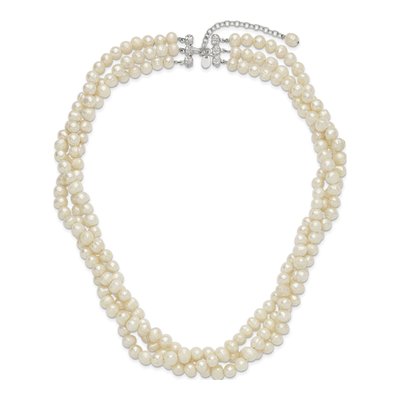Sterling Silver Freshwater Cultured Pearl Triple Strand Necklace – view 5