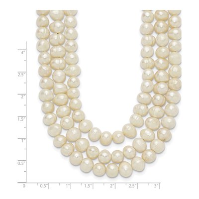 Sterling Silver Freshwater Cultured Pearl Triple Strand Necklace – view 6