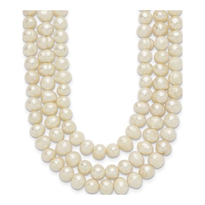 Sterling Silver Freshwater Cultured Pearl Triple Strand Necklace