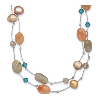 Labradorite & Pearl Beaded Necklace, 16 in