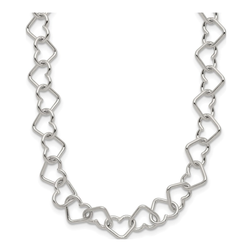 Sterling Silver 18 Inch Polished Fancy Heart Link Necklace with Lobster Clasp