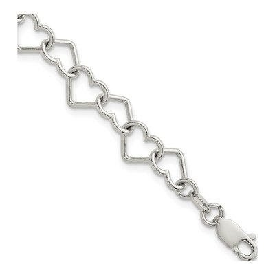 Sterling Silver Fancy Heart Link Bracelet