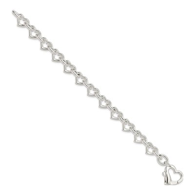 Sterling Silver Fancy Heart Link Bracelet – view 3
