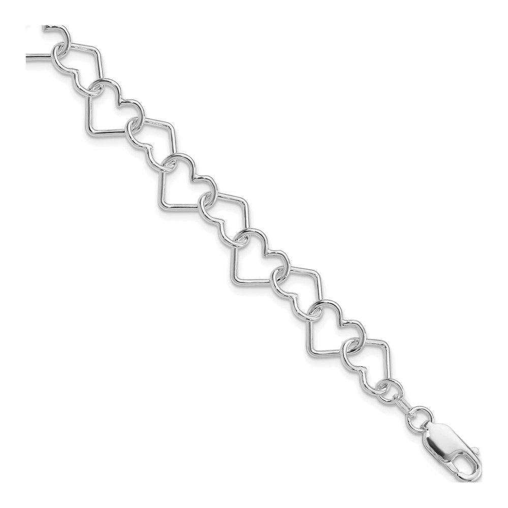 Sterling Silver Rhodium-Plated 8 Inch Polished Fancy Large Heart Link Bracel