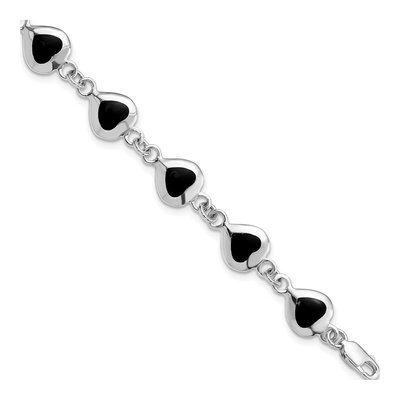 Sterling Silver Onyx Heart Bracelet