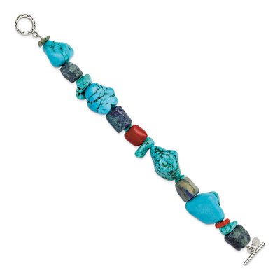 Sterling Silver Turquoise Multi-Gemstone Toggle Bracelet – view 3