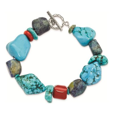 Sterling Silver Turquoise Multi-Gemstone Toggle Bracelet – view 5
