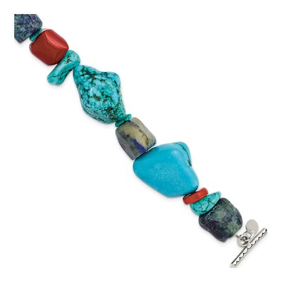 Sterling Silver Turquoise Multi-Gemstone Toggle Bracelet