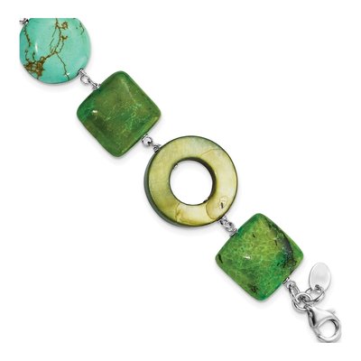 Sterling Silver Mother of Pearl Chrysocolla Howlite Bracelet