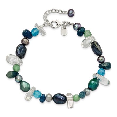 Sterling Silver Freshwater Cultured Pearl Aventurine Bracelet – view 4