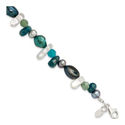 Sterling Silver Freshwater Cultured Pearl Aventurine Bracelet