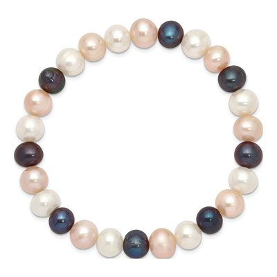 White, Peach & Black Freshwater Pearl Stretch Bracelet – view 2