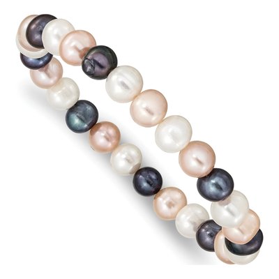 White, Peach & Black Freshwater Pearl Stretch Bracelet