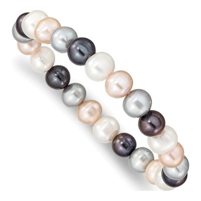 Platinum Freshwater Cultured Pearl Multi-Color Stretch Bracelet