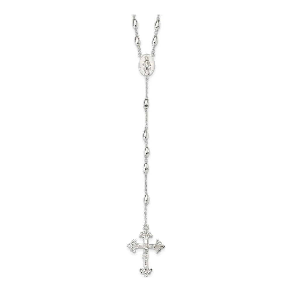 Sterling Silver Polished Bead Rosary Necklace, 18"