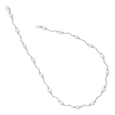 Sterling Silver Freshwater Cultured Pearl Near-Round 18-Station Necklace – view 3