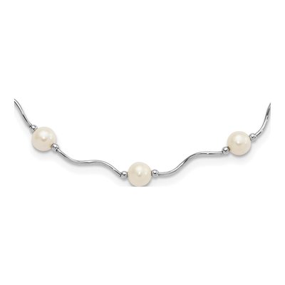 Sterling Silver Freshwater Cultured Pearl Near-Round 18-Station Necklace