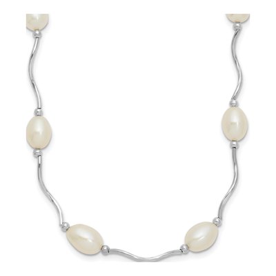 Sterling Silver Freshwater Cultured Pearl Rice 16-Station Necklace